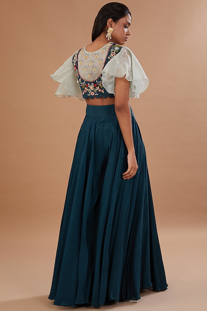 Blue Silk Georgette Wedding Sharara Set by Neha Mehta Couture at Pernia's Pop Up Shop