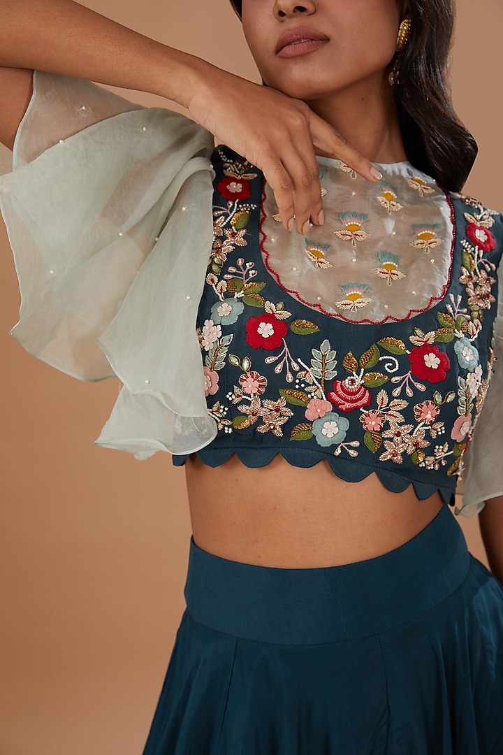 Blue Silk Georgette Wedding Sharara Set by Neha Mehta Couture at Pernia's Pop Up Shop