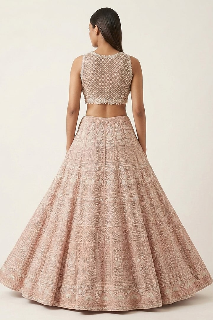 Champagne Lucknowi & Georgette Hand Embroidered Bridal Lehenga Set by Neha Mehta Couture at Pernia's Pop Up Shop