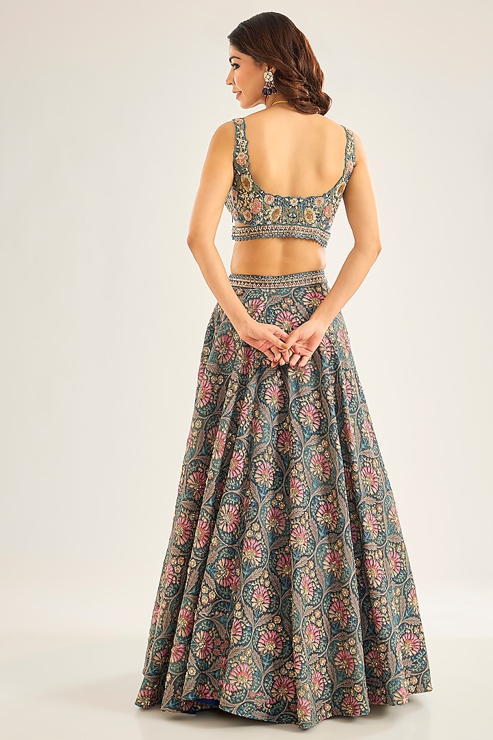 Teal Green Silk Hand Embroidered Wedding Lehenga Set by Neha Mehta Couture at Pernia's Pop Up Shop