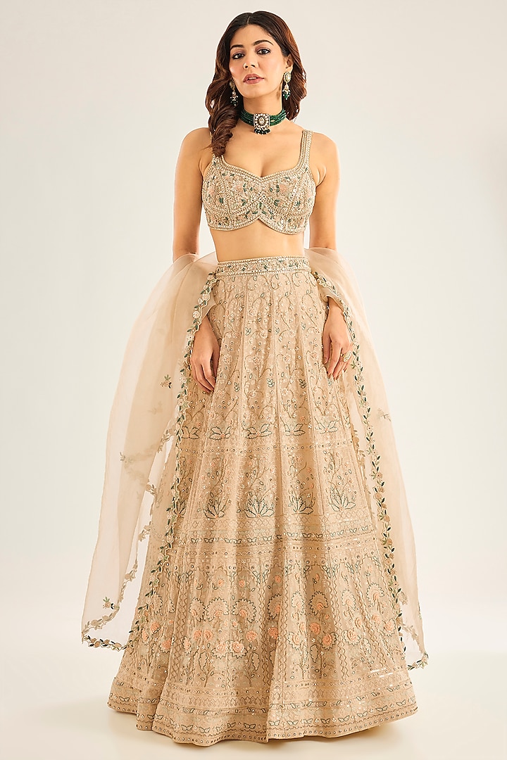 Gold Lucknowi Hand Embroidered Wedding Lehenga Set by Neha Mehta Couture at Pernia's Pop Up Shop