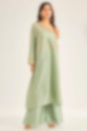 Sage Green Chanderi Silk Hand Embroidered Kurta Set by Neha Mehta Couture at Pernia's Pop Up Shop