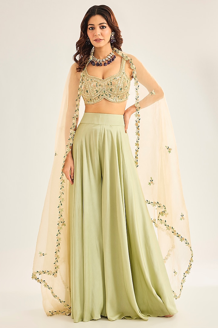 Sage Green Silk Sharara Set by Neha Mehta Couture at Pernia's Pop Up Shop