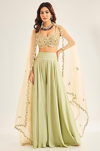 Sage Green Silk Sharara Set by Neha Mehta Couture