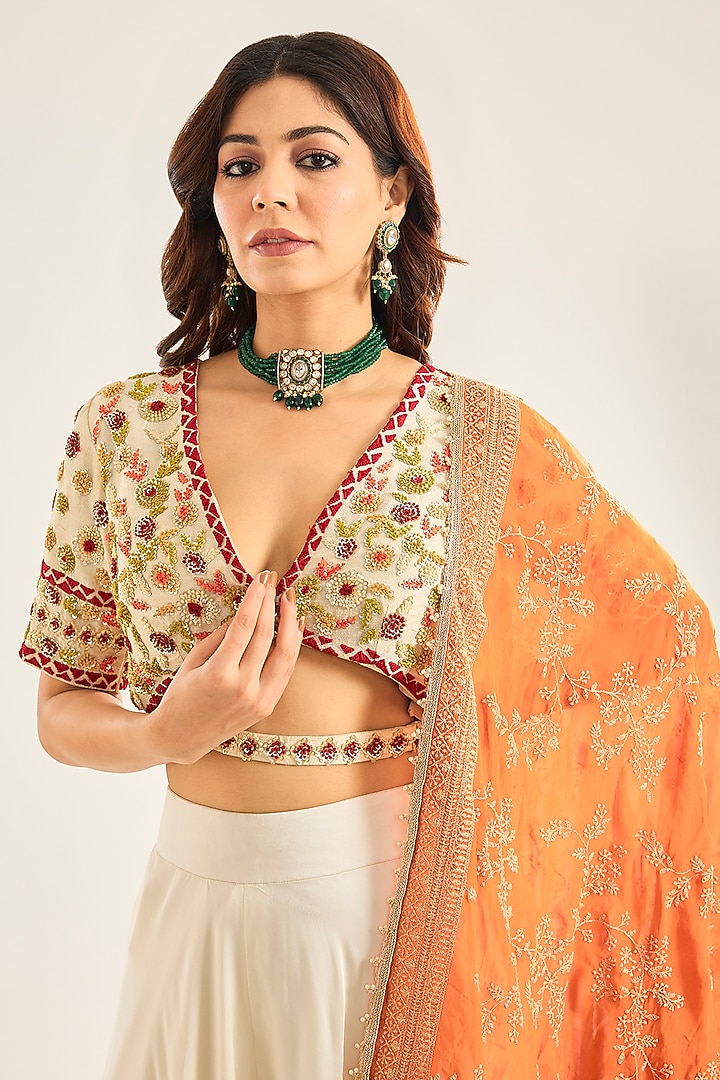Ivory Silk Wedding Sharara Set by Neha Mehta Couture at Pernia's Pop Up Shop