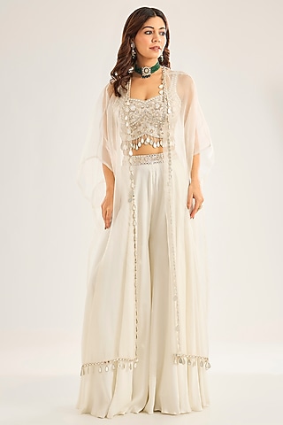 Ivory Silk Sharara Set by Neha Mehta Couture