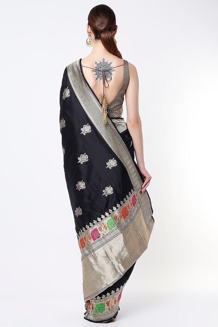 Black Katan Silk Party Wear Saree by NEITRI at Pernia's Pop Up Shop