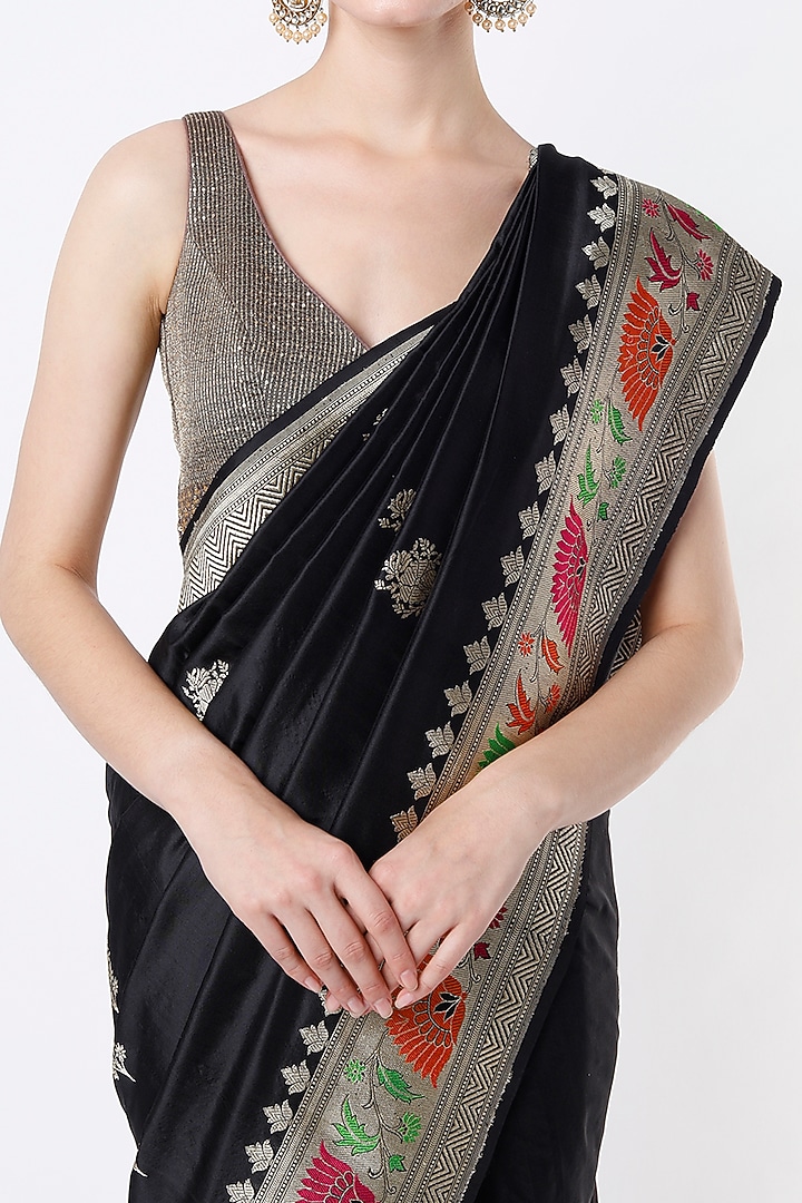 Black Katan Silk Party Wear Saree by NEITRI at Pernia's Pop Up Shop