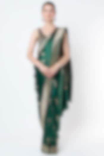 Pine Green Floral Handwoven Saree by NEITRI at Pernia's Pop Up Shop