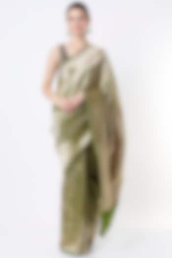 Parrot Green Katan Silk Wedding Saree by NEITRI at Pernia's Pop Up Shop
