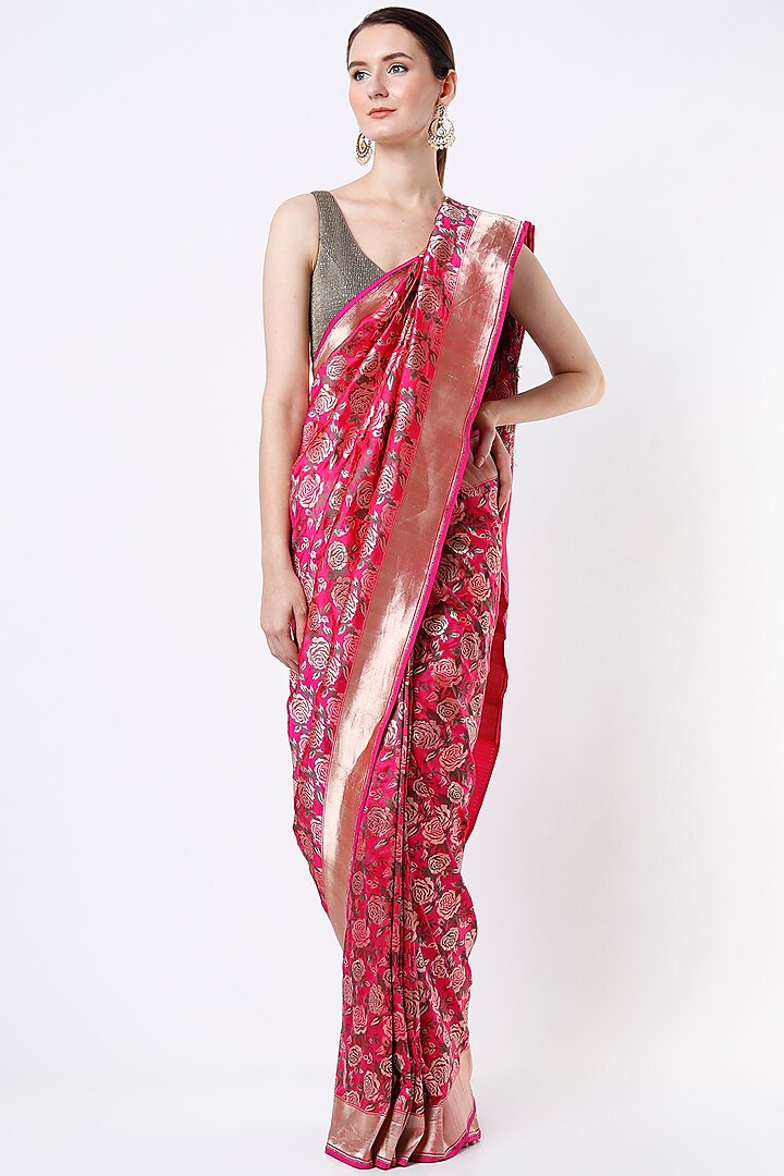 Magenta Handwoven Pure Silk Saree by NEITRI