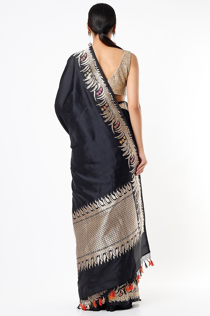 Black Katan Silk Wedding Saree Set by NEITRI at Pernia's Pop Up Shop