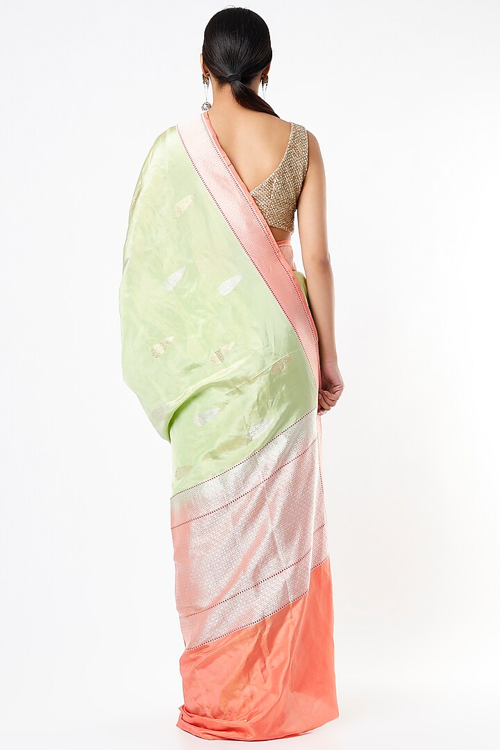 Mint & Coral Silk Wedding Saree by NEITRI at Pernia's Pop Up Shop