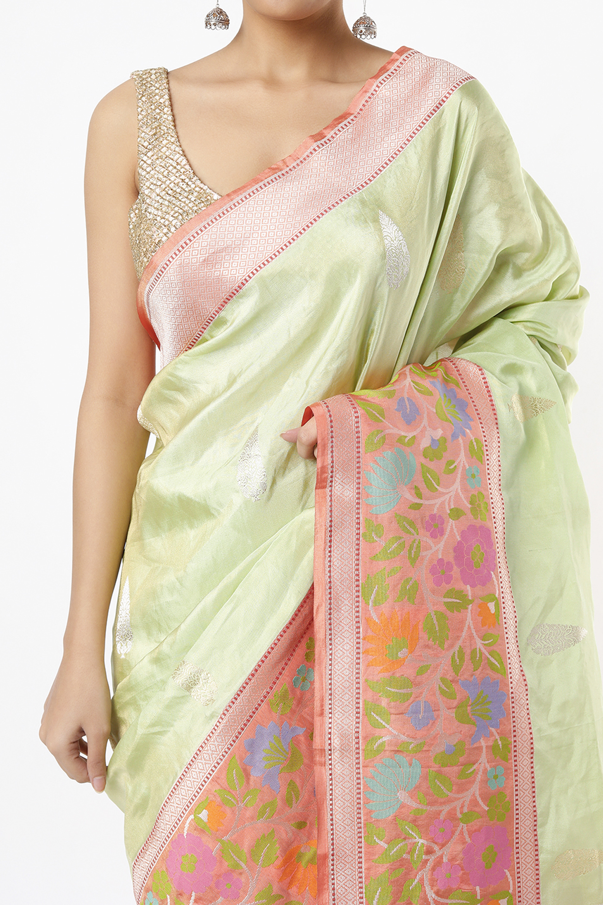 Coral Orange Woven Banarasi Silk Saree – MySilkLove