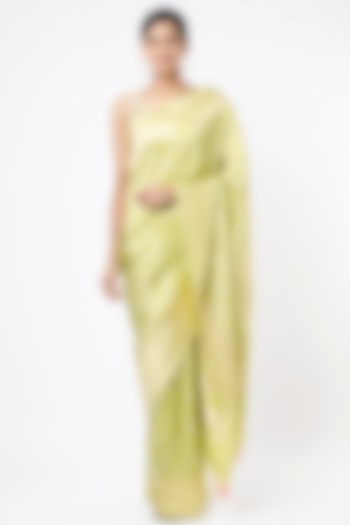 Green Silk Jaal Embroidered Saree by NEITRI