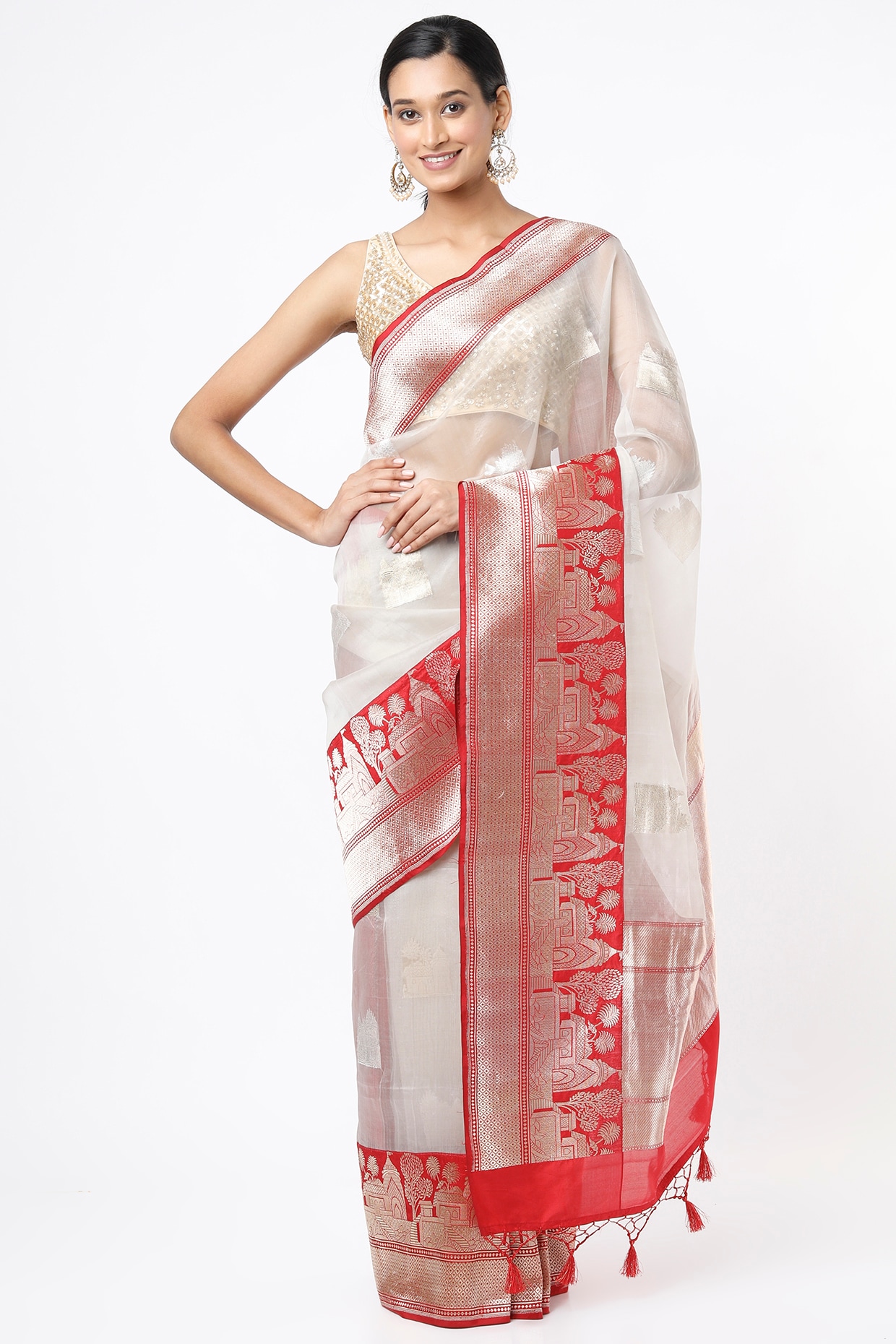 White Pink Printed Saree - Buy White Pink Printed Saree online in India