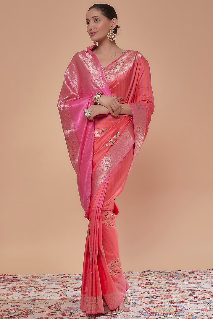Neon Pink Silk Jaal Work Saree by NEITRI