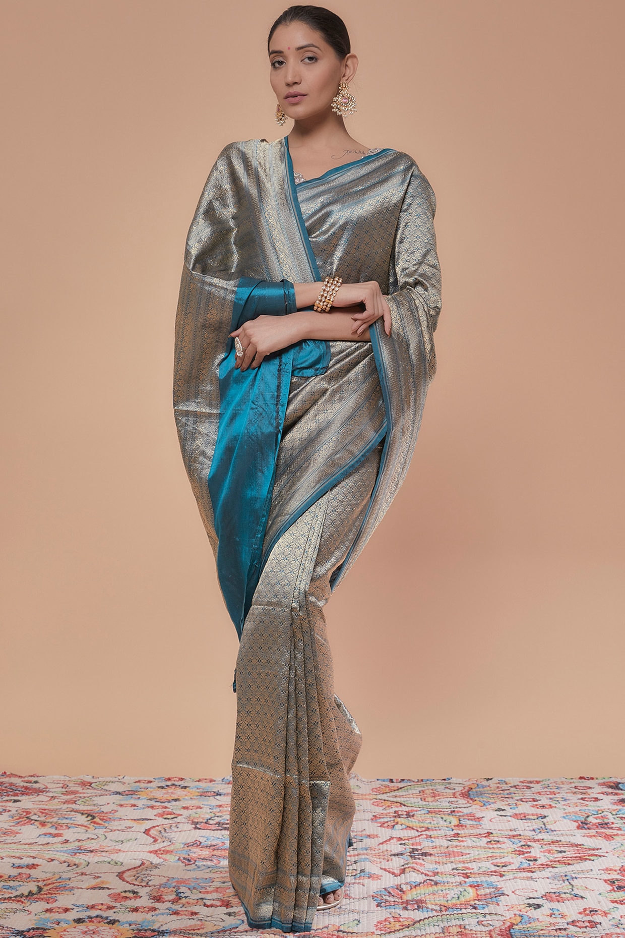 Bridal, Wedding White and Off White color Kanchipuram Silk, Silk fabric  Saree : 1804411