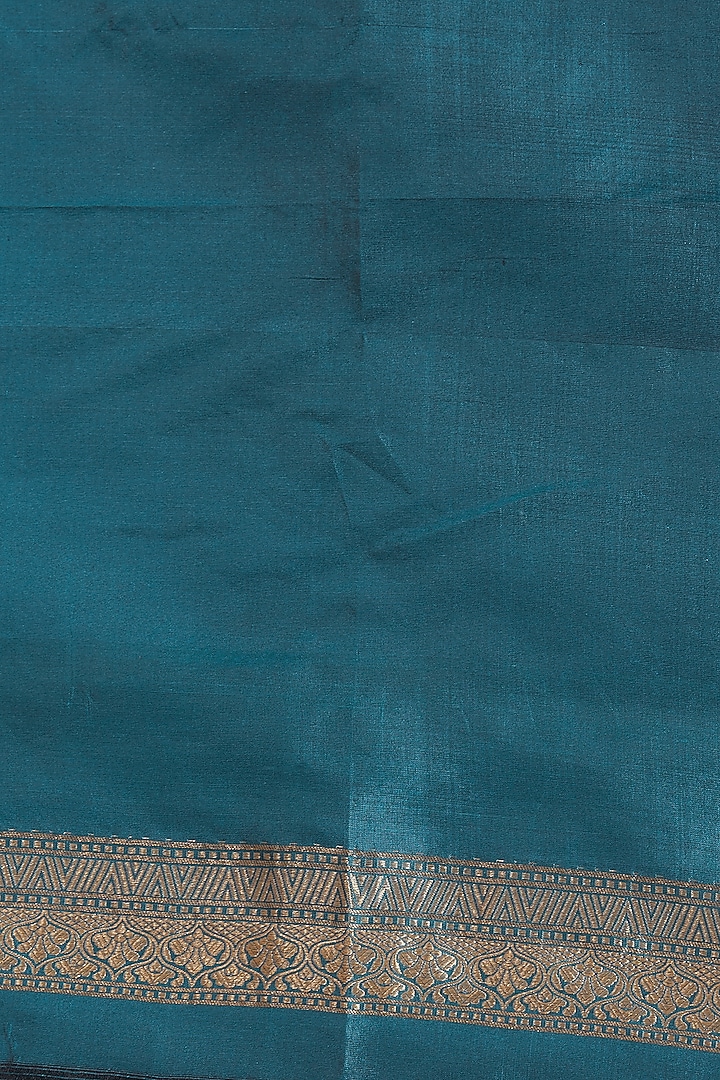 Dark Cyan Katan Silk Embroidered Wedding Saree by NEITRI at Pernia's Pop Up Shop