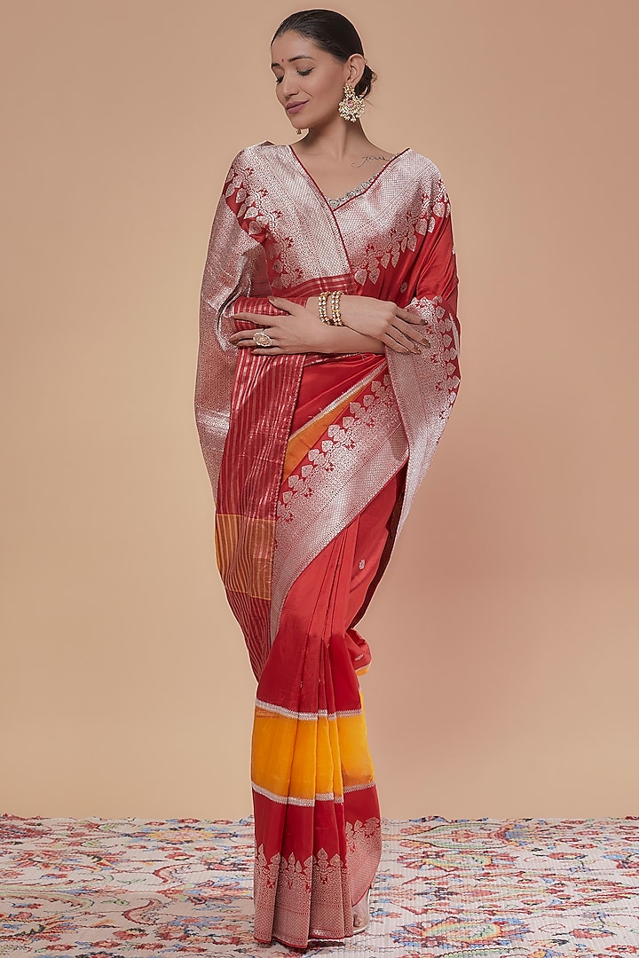 Red Silk Handwoven Saree by NEITRI