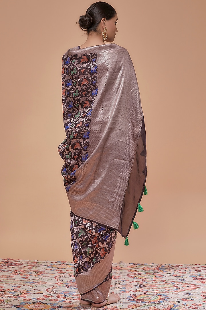 Brown Banarasi Silk Reception Saree by NEITRI at Pernia's Pop Up Shop
