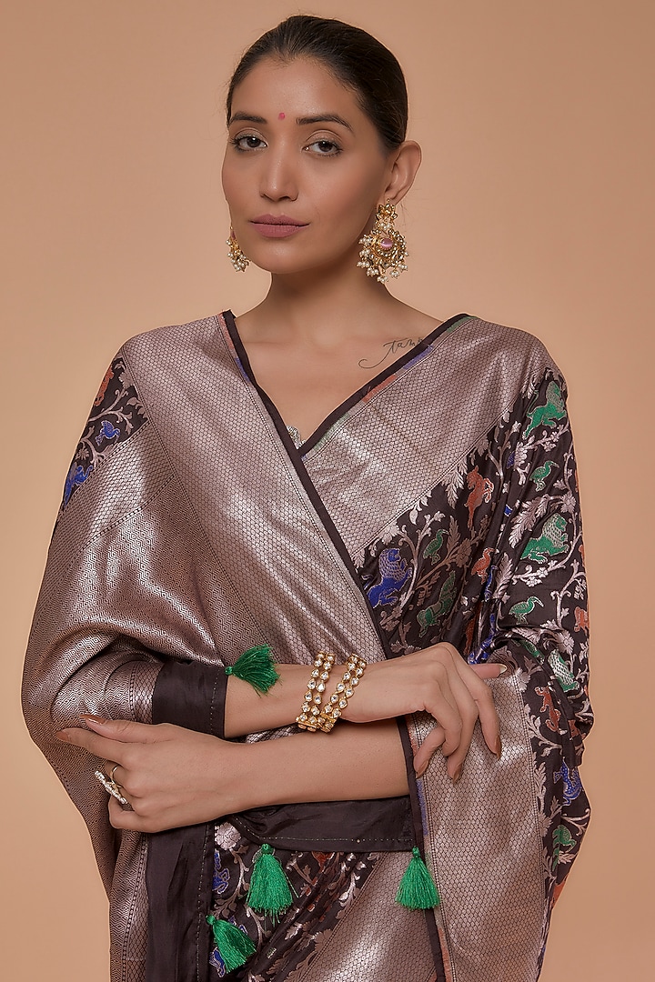 Brown Banarasi Silk Reception Saree by NEITRI at Pernia's Pop Up Shop