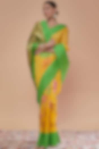Mango Yellow Linen Saree by NEITRI