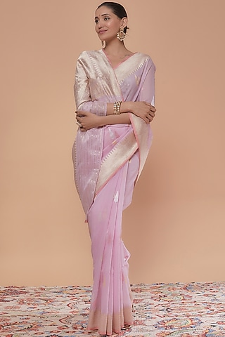 Peach Cotton Handwoven Saree by NEITRI