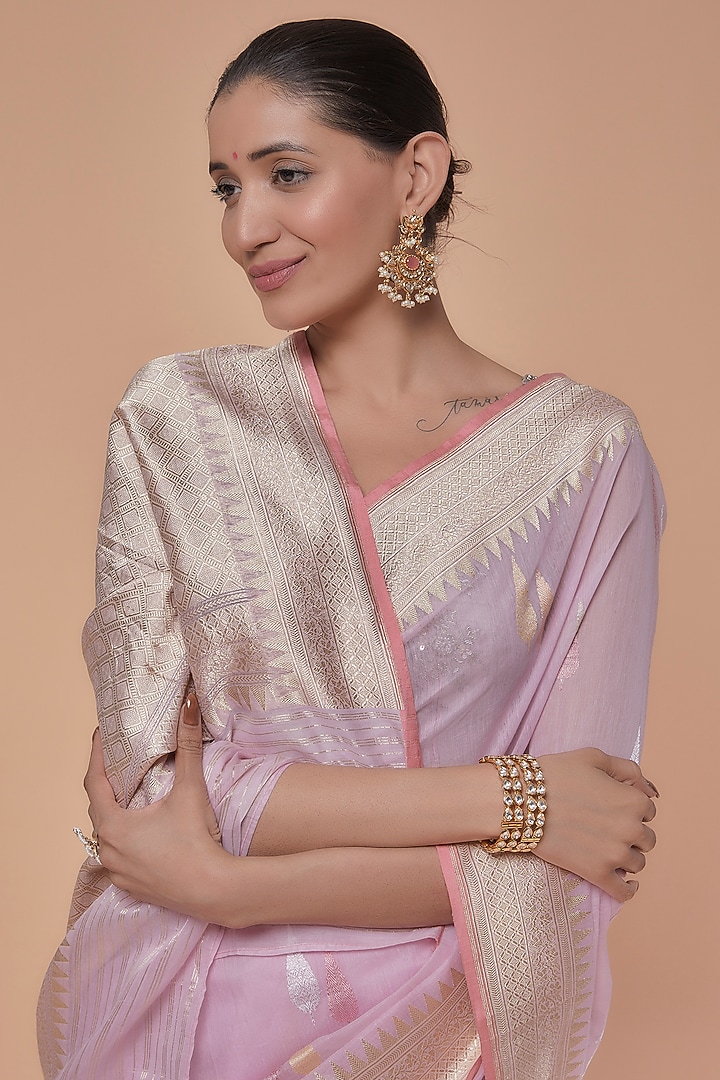 Peach Cotton Handwoven Party Wear Saree by NEITRI at Pernia's Pop Up Shop