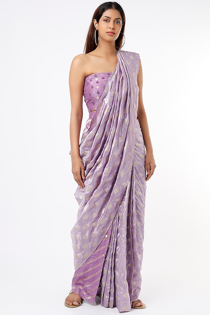 African Mauve Embroidered Pant Saree Set by NEITRI