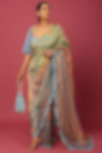 Bali Blue Chanderi & Tissue Pant Saree Set by NEITRI