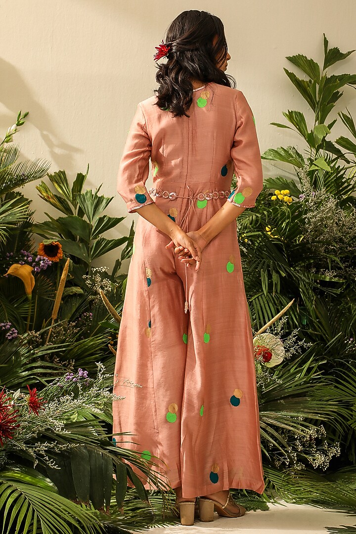 Peach Chiniya Silk Polka Dot Jumpsuit by NEITRI at Pernia's Pop Up Shop