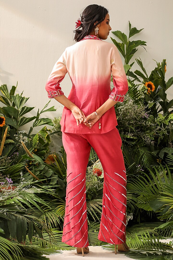 Blush Pink Chiniya Silk Embroidered Co-Ord Set by NEITRI at Pernia's Pop Up Shop