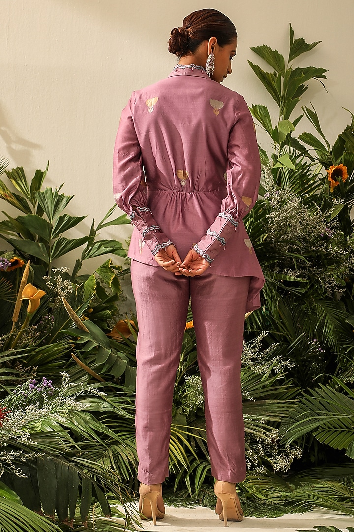 Mauve Chiniya Silk Embroidered Co-Ord Set by NEITRI at Pernia's Pop Up Shop