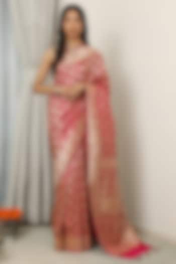 Magenta Katan Silk Handwoven Saree Set by NEITRI