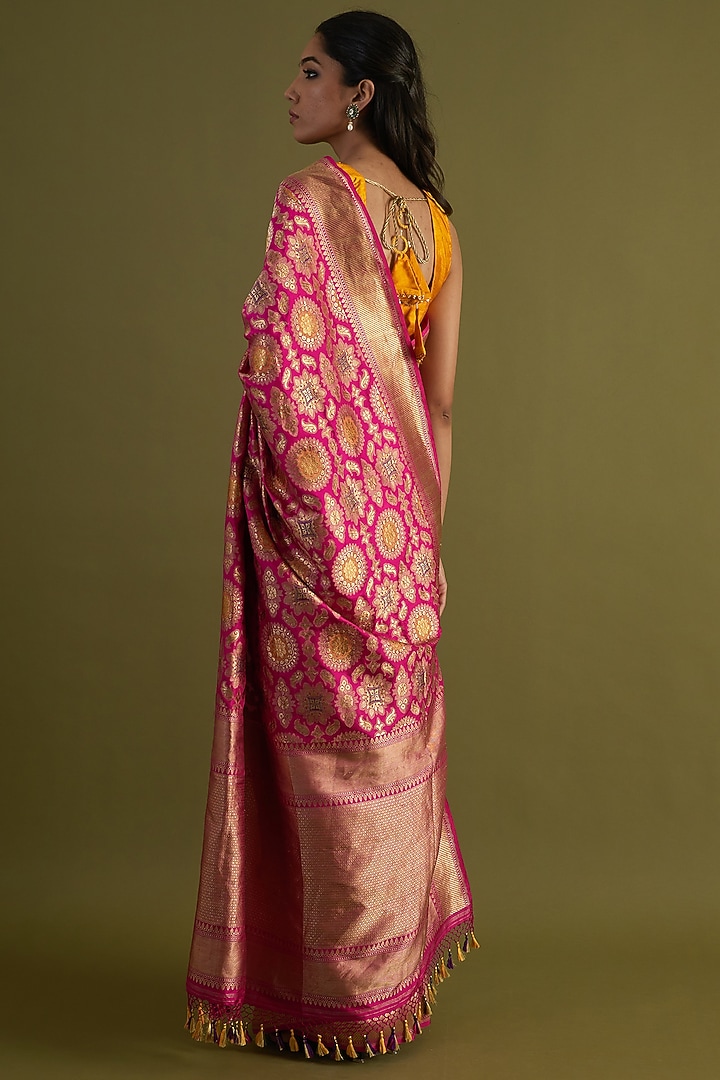 Magenta Katan Silk Meenakari Wedding Saree Set by NEITRI at Pernia's Pop Up Shop