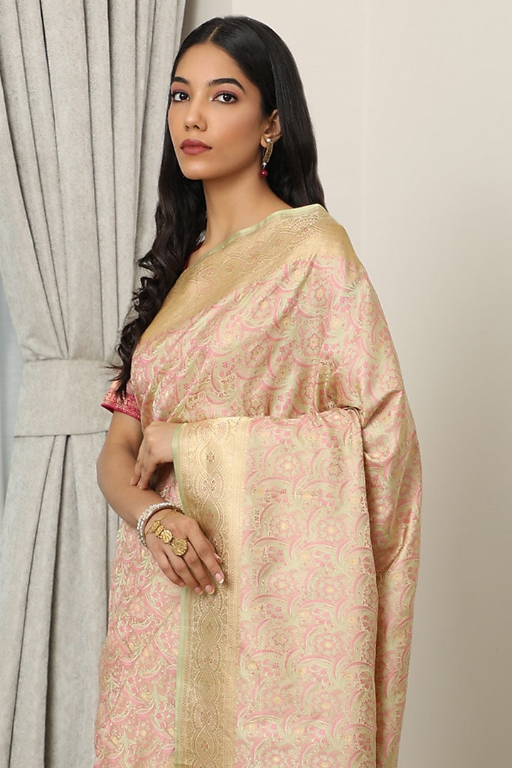 Ivory Katan Silk Wedding Saree Set by NEITRI at Pernia's Pop Up Shop