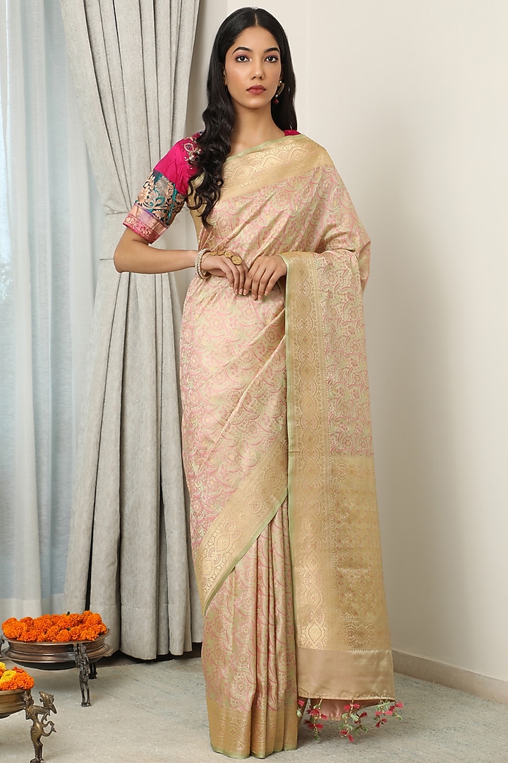 Ivory Katan Silk Wedding Saree Set by NEITRI at Pernia's Pop Up Shop