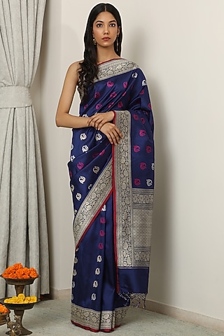 Blue Silk Saree Set by NEITRI