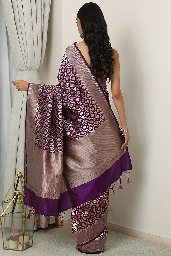 Purple Katan Silk Wedding Saree Set by NEITRI at Pernia's Pop Up Shop