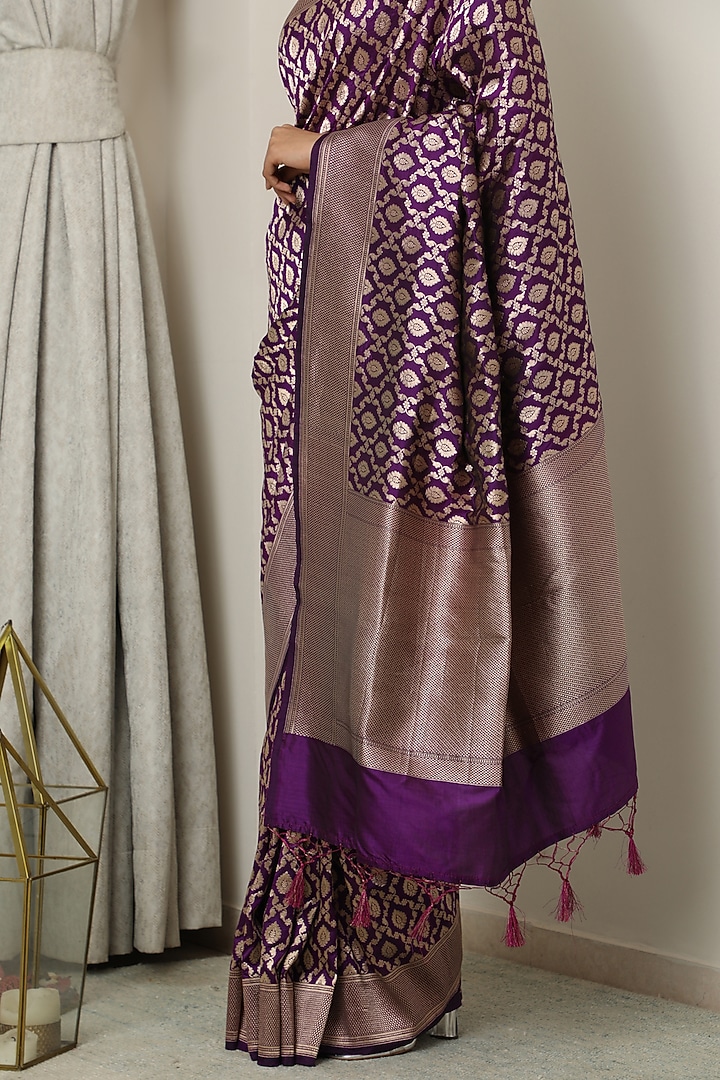 Purple Katan Silk Wedding Saree Set by NEITRI at Pernia's Pop Up Shop