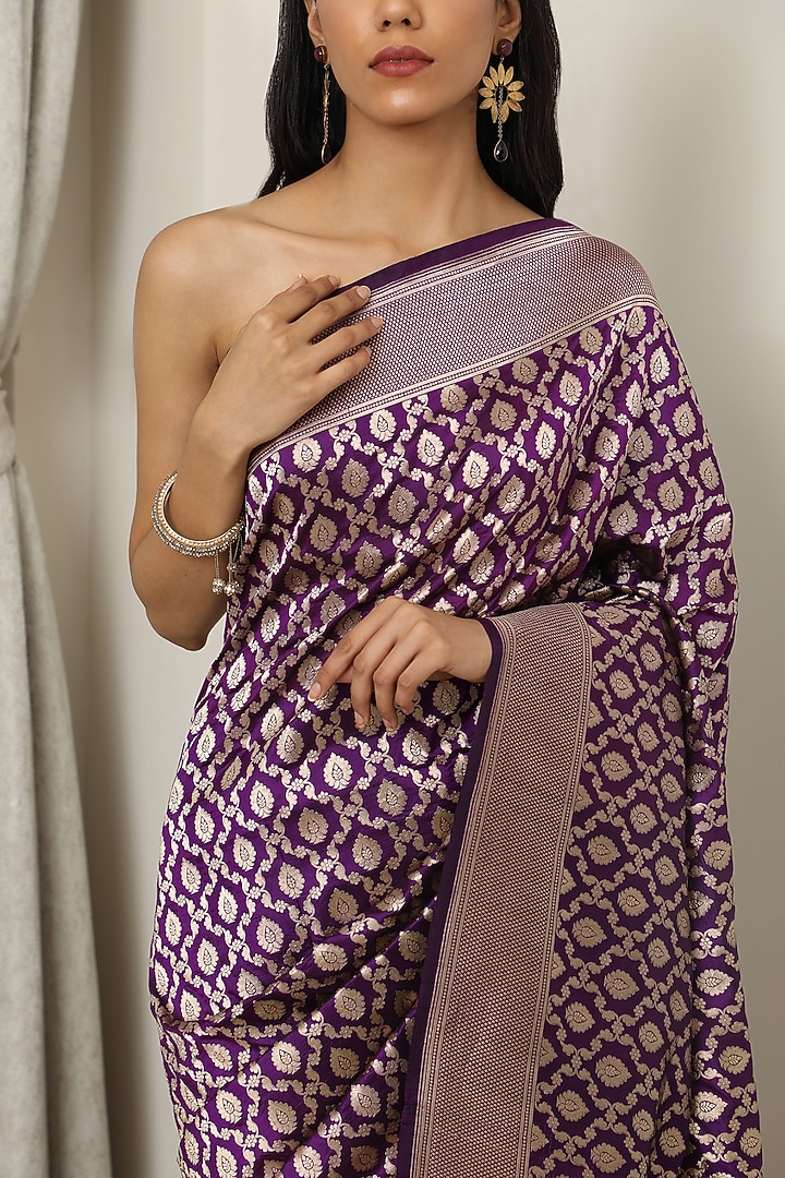 Purple Katan Silk Wedding Saree Set by NEITRI at Pernia's Pop Up Shop