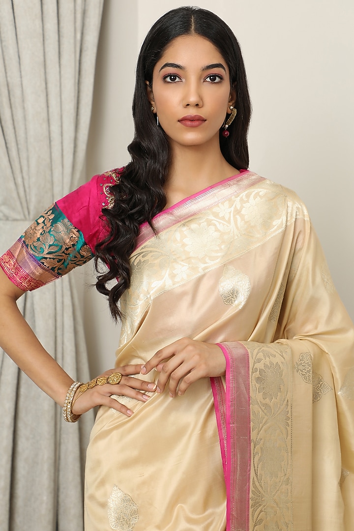 Ivory Katan Silk Wedding Saree Set by NEITRI at Pernia's Pop Up Shop