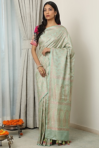 Green Katan Silk Saree Set by NEITRI