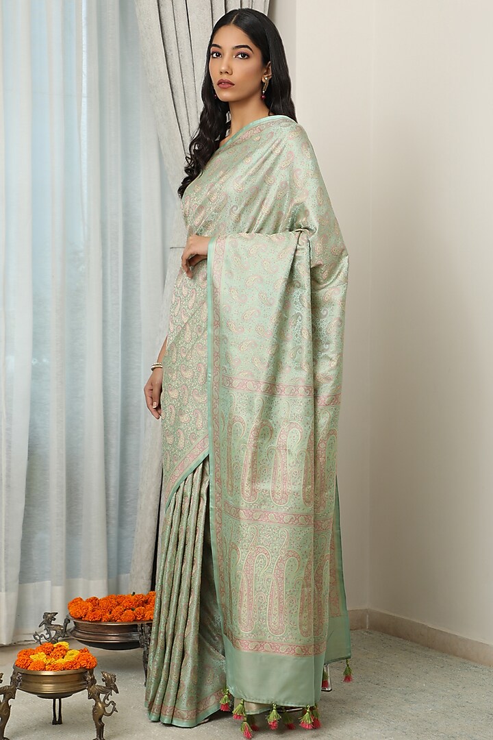 Green Katan Silk Wedding Saree Set by NEITRI at Pernia's Pop Up Shop
