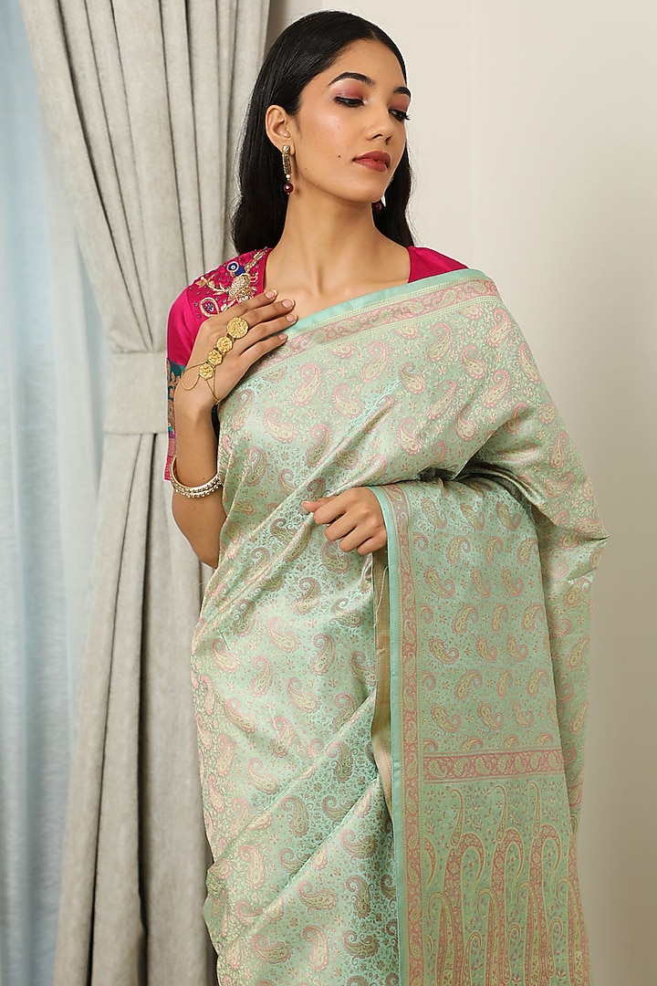 Green Katan Silk Wedding Saree Set by NEITRI at Pernia's Pop Up Shop