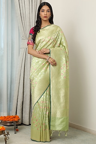 Green Katan Silk Saree Set by NEITRI