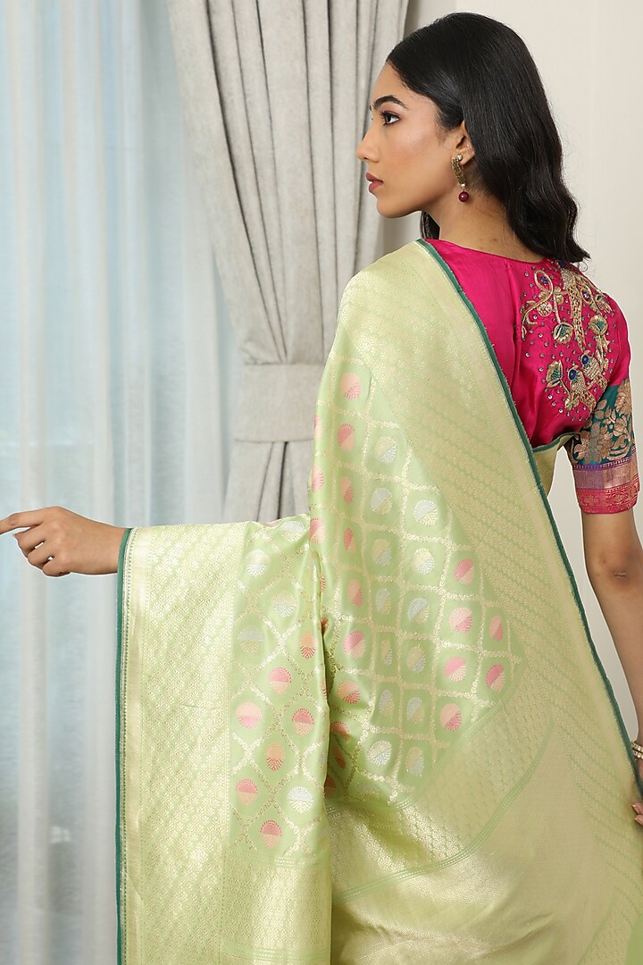 Green Katan Silk Reception Saree Set by NEITRI at Pernia's Pop Up Shop
