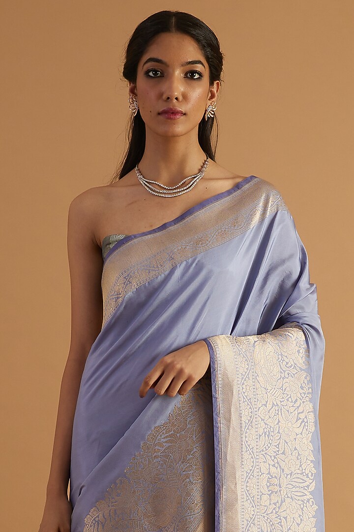 Mauve Katan Silk Party Wear Saree Set by NEITRI at Pernia's Pop Up Shop