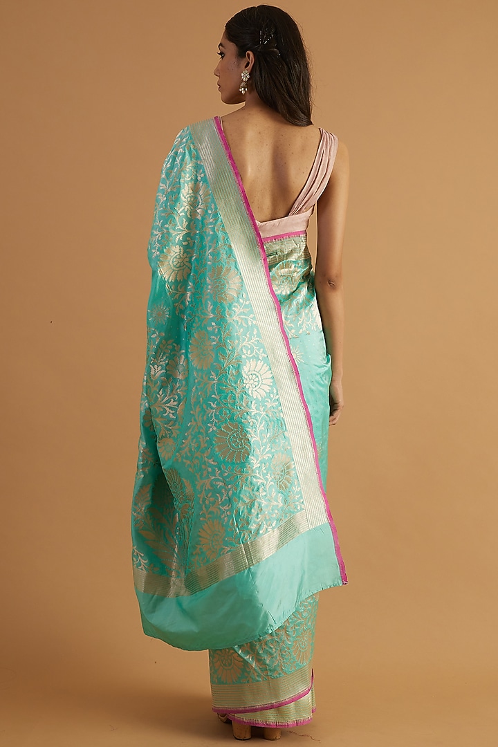 Green Katan Silk Paithani Party Wear Saree Set by NEITRI at Pernia's Pop Up Shop